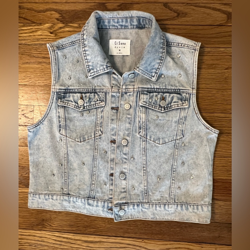 Ci Sono Light Wash Denim Studded Vest